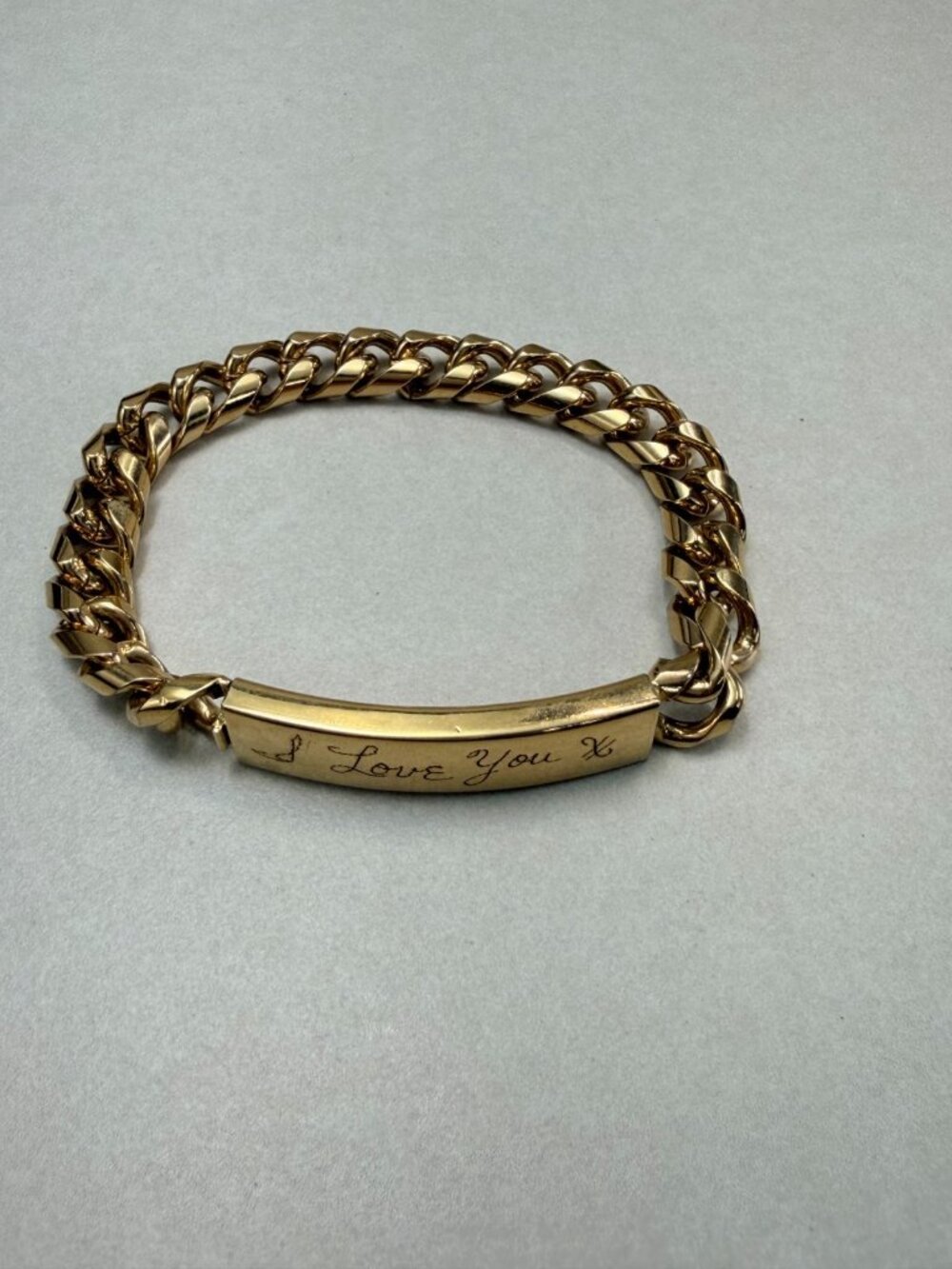 Vintage Speidel I Love You ID Bracelet Gold Tone Chunky Cuban Chain - Picture 7 of 7